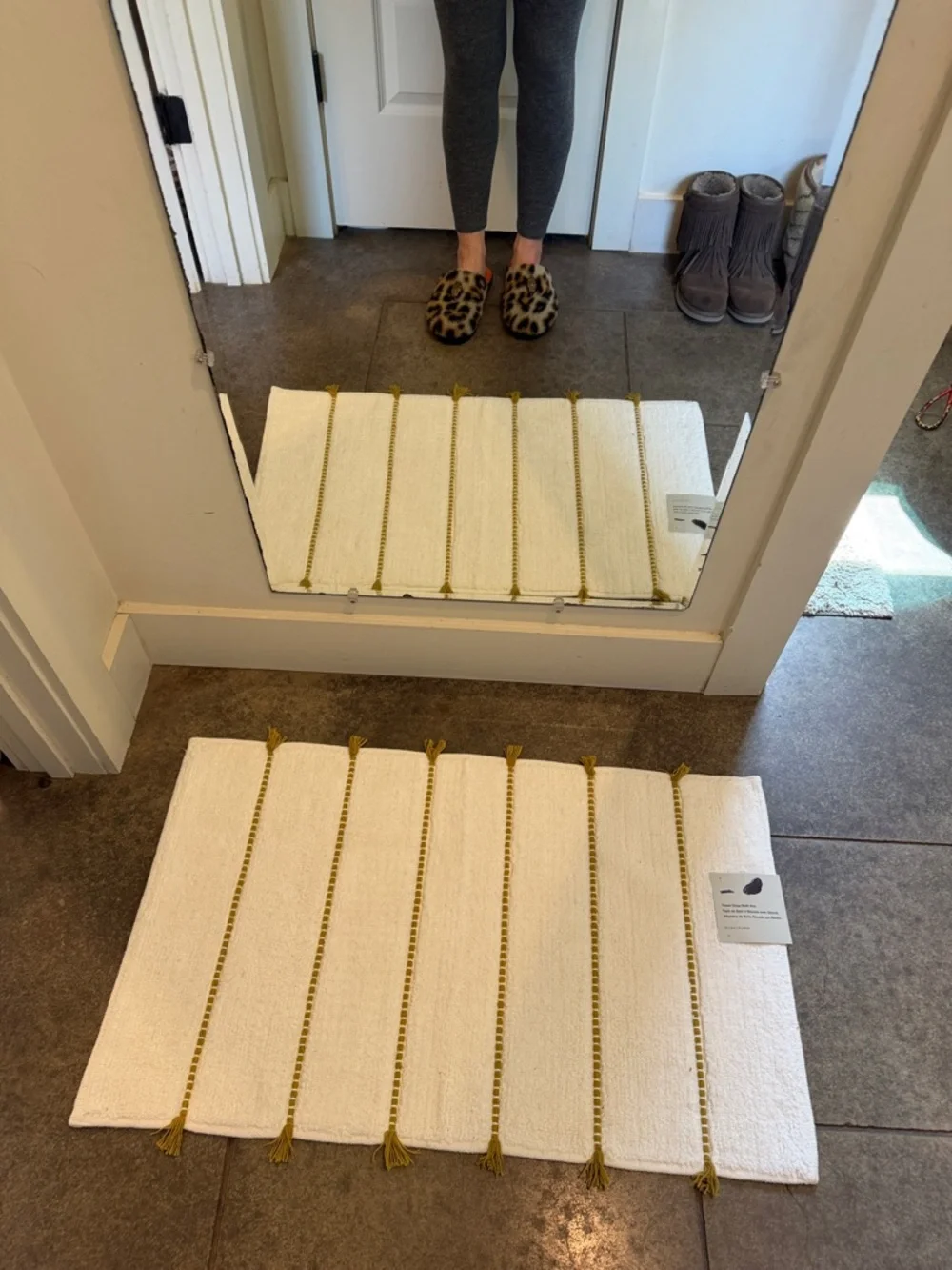 West Elm Tassel Stripe Bath Mat - Cream with Mustard Stripe 20 x 34 inches